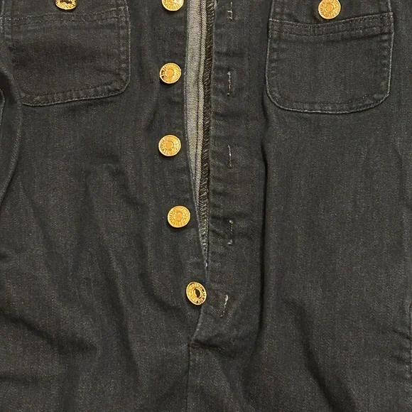 7 For All Mankind Dark Denim Romper with Gold Buttons - Picture 4 of 10
